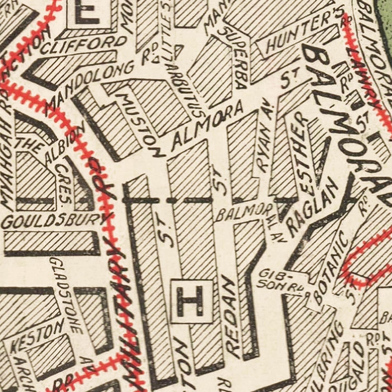 Restored historic details from the 1925 city map of Sydney
