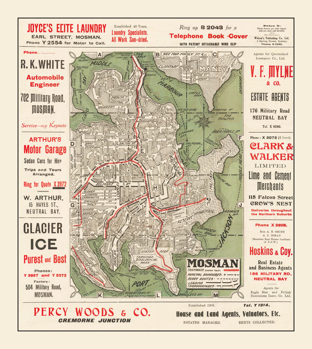 Vintage Map of Sydney, Australia 1925 print style example