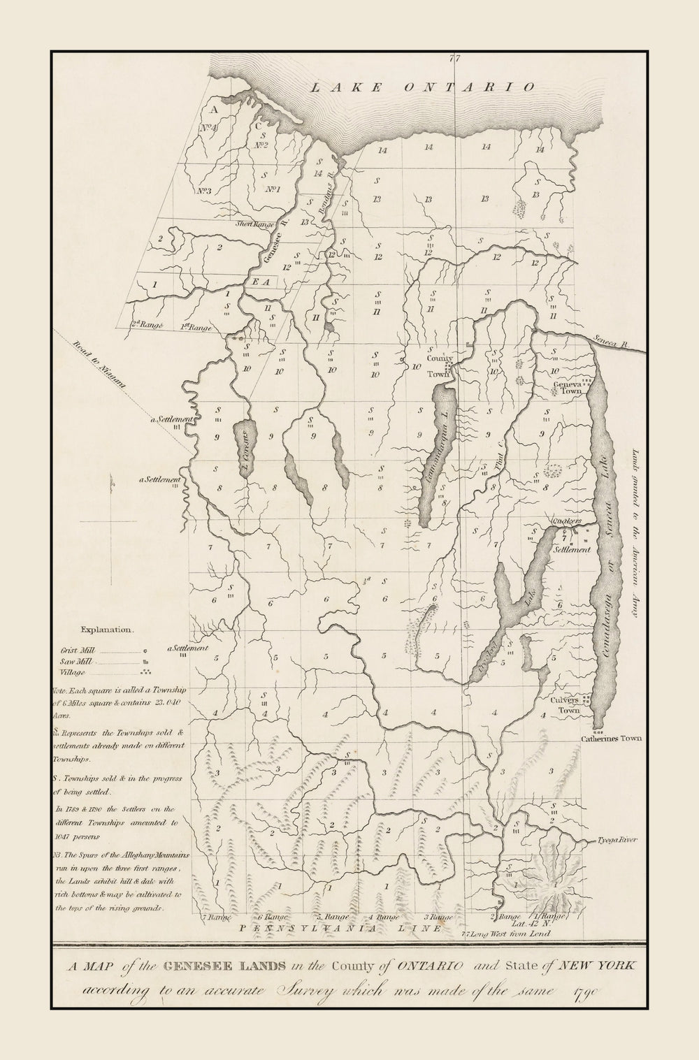 Vintage Finger Lakes Region Map 1849 print style example