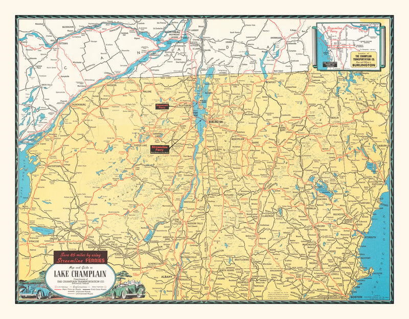 Size comparison using Vintage Lake Champlain Map 1940