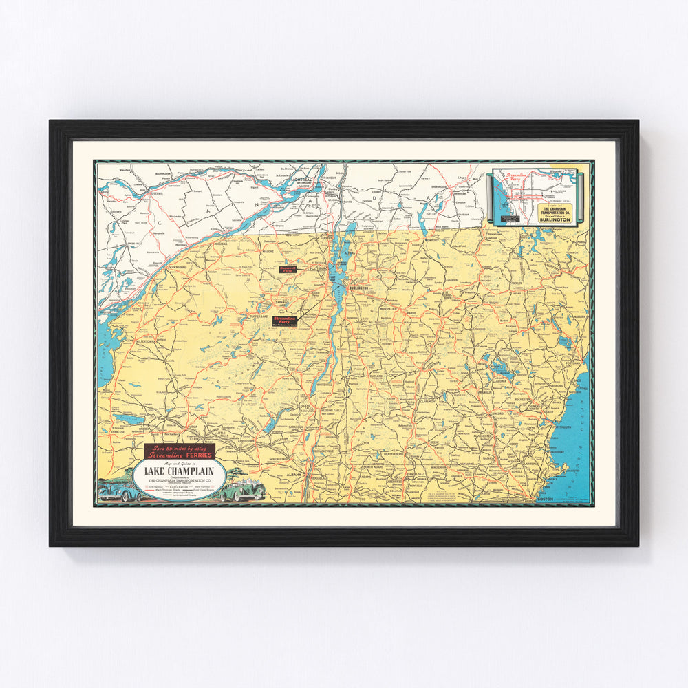 Lake Champlain Vintage Map 1940