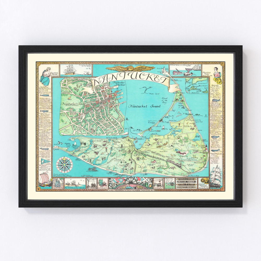 Pictorial Nantucket Vintage Map 1946