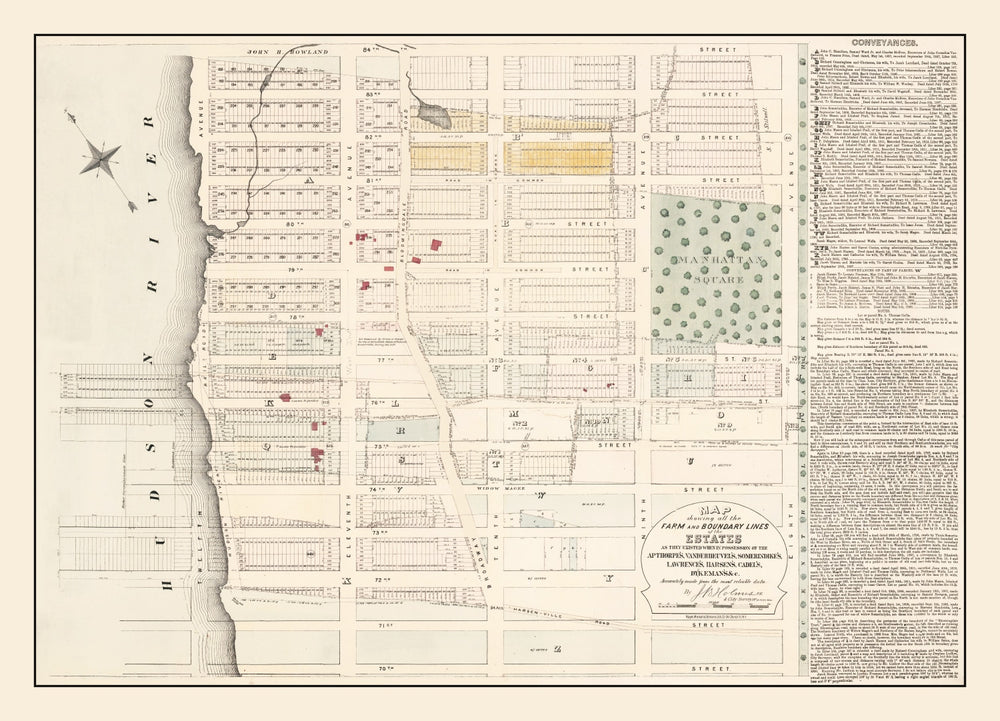 Vintage Upper West Side Manhattan Map 1874 print style example
