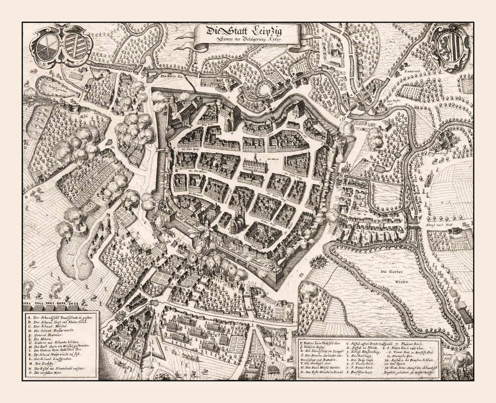 Vintage Map of Leipzig, Germany 1637 print style example