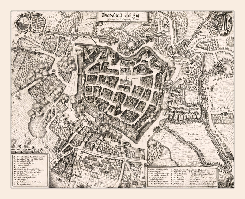Size comparison using Vintage Map of Leipzig, Germany 1637