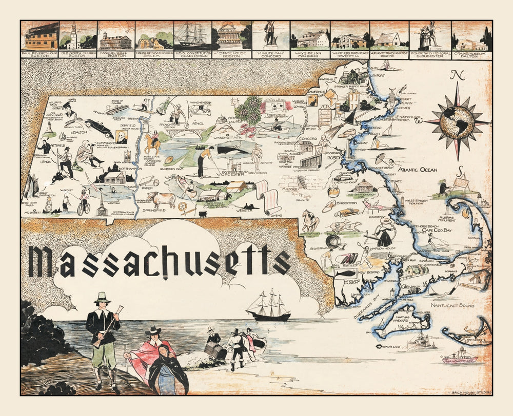 Vintage Map of Massachusetts 1930 print style example