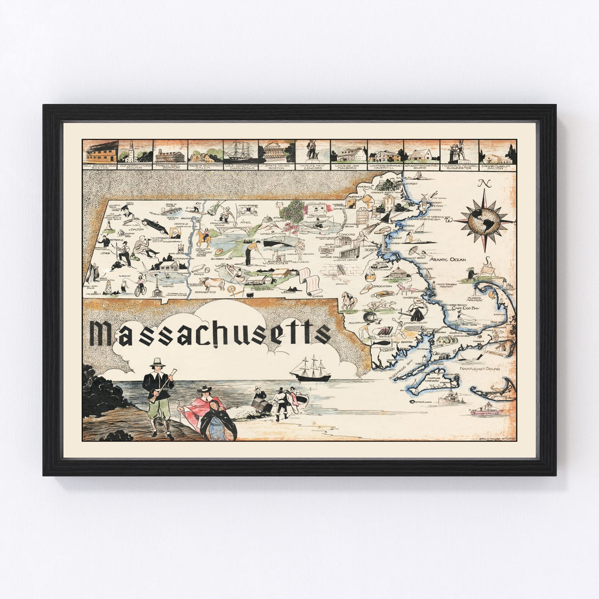 Massachusetts Vintage Map 1930