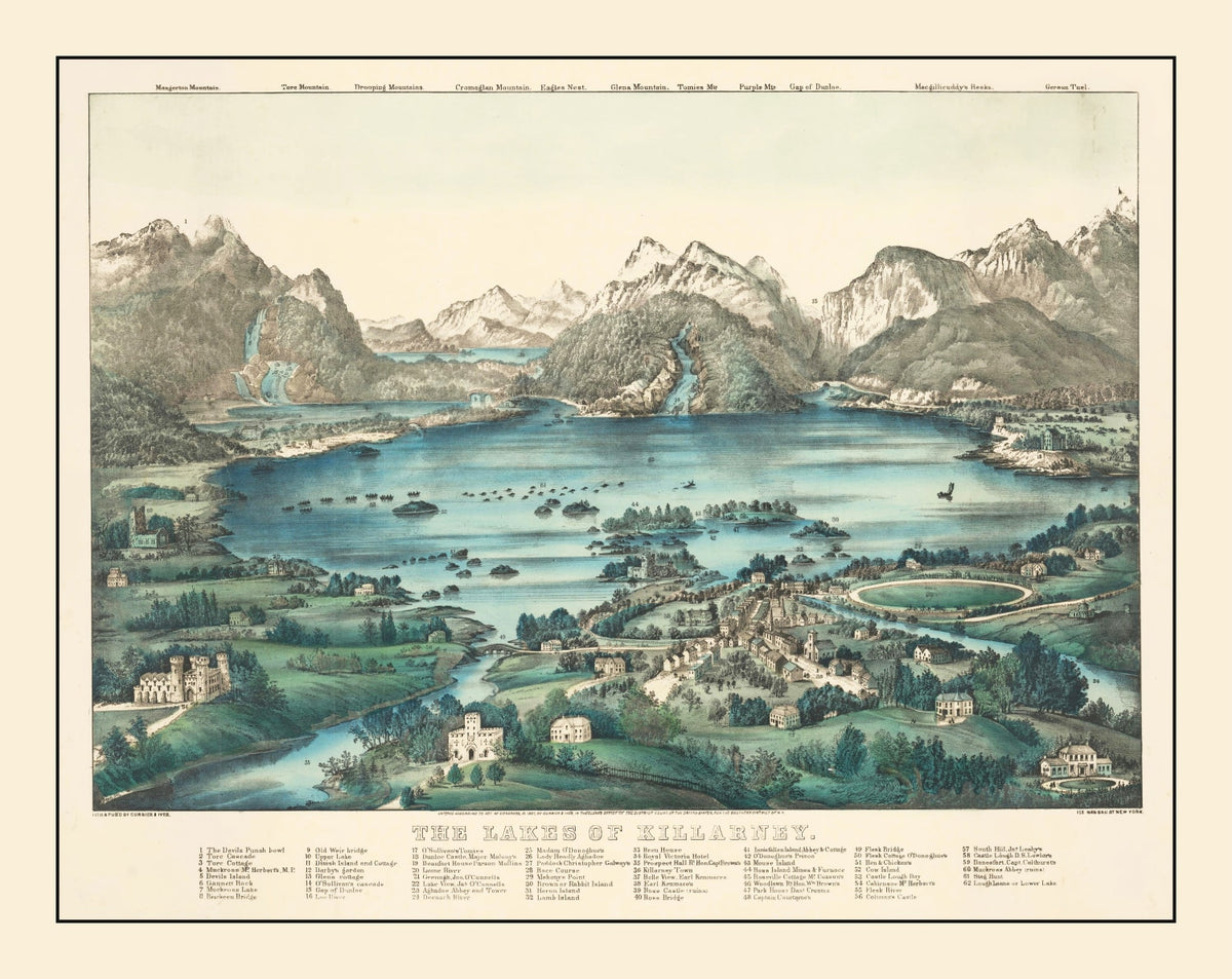 Preview of Vintage Lakes of Killarney Ireland Map 1867