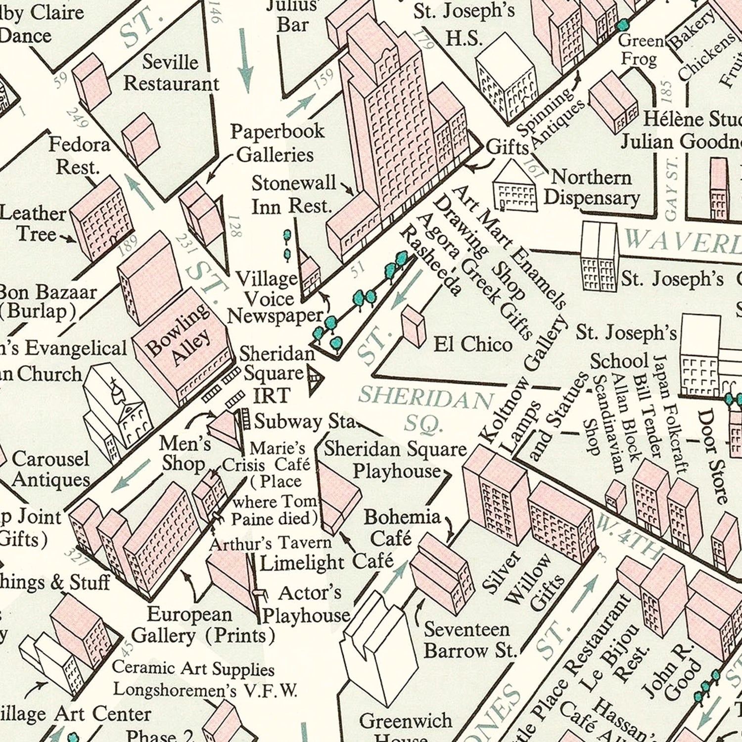 Restored historic details from the 1960 misc. attraction map of County, New York