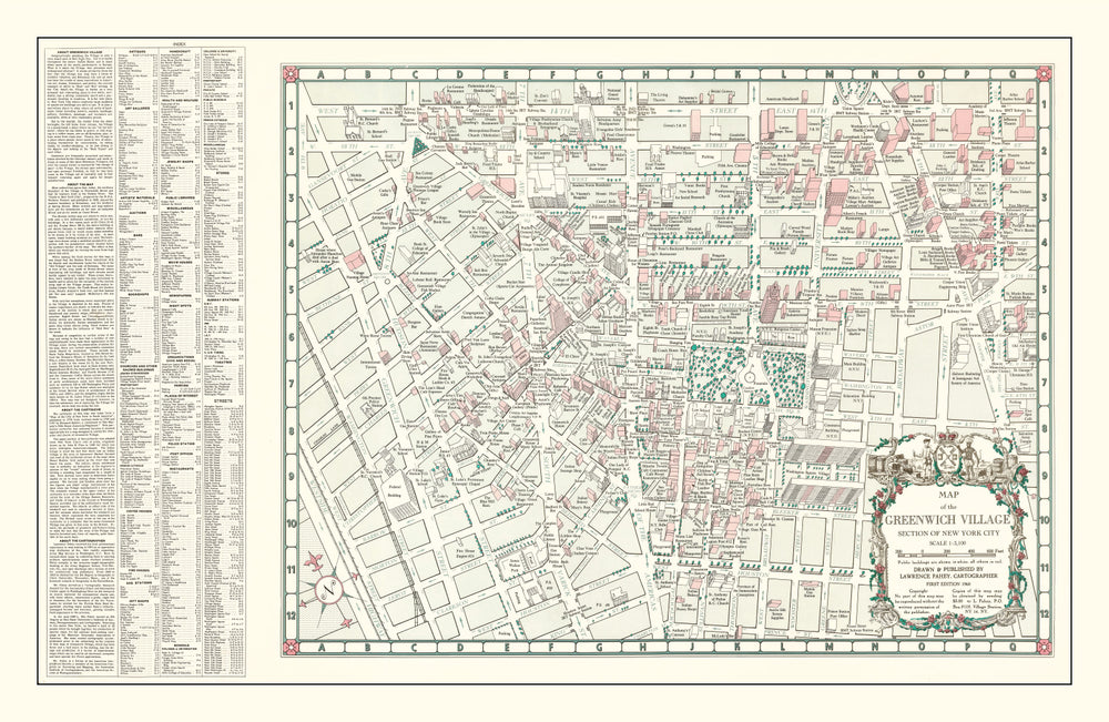 Vintage Greenwich Village New York City Map 1960 print style example