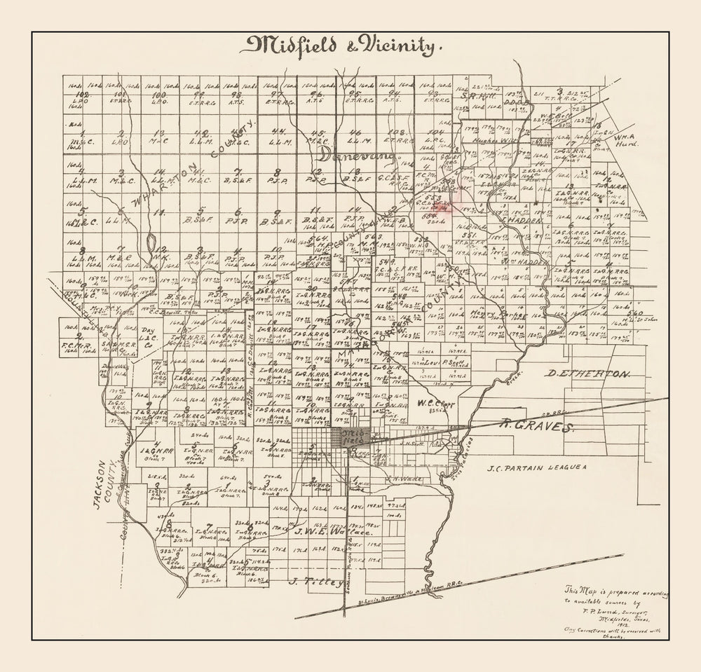 Vintage Map of Midfield, Texas 1912 print style example