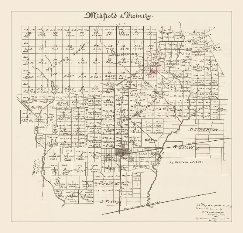 Size comparison using Vintage Map of Midfield, Texas 1912