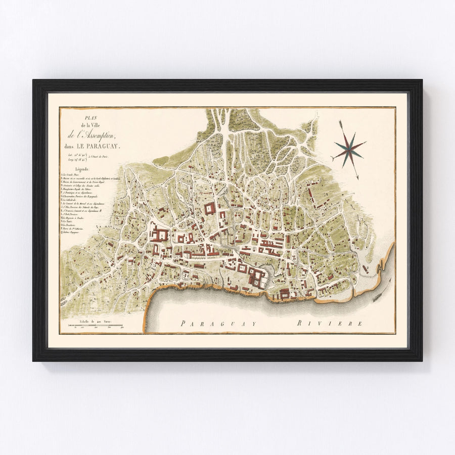 Vintage Map of Asuncion, Paraguay 1809