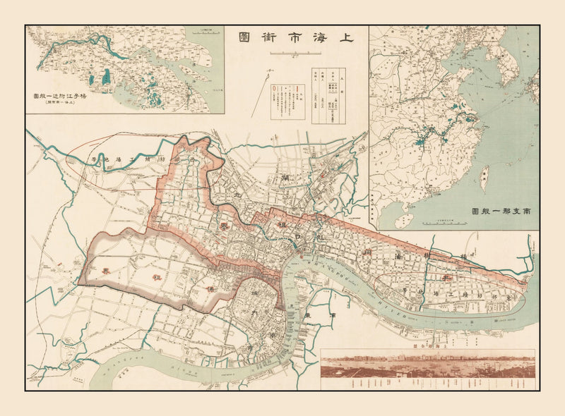 Size comparison using Vintage Map of Shanghai, China 1932