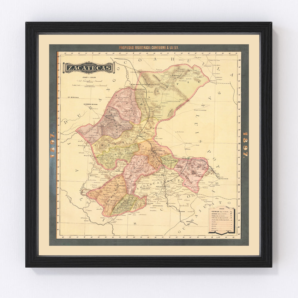 Zacatecas, Mexico Vintage Map 1897