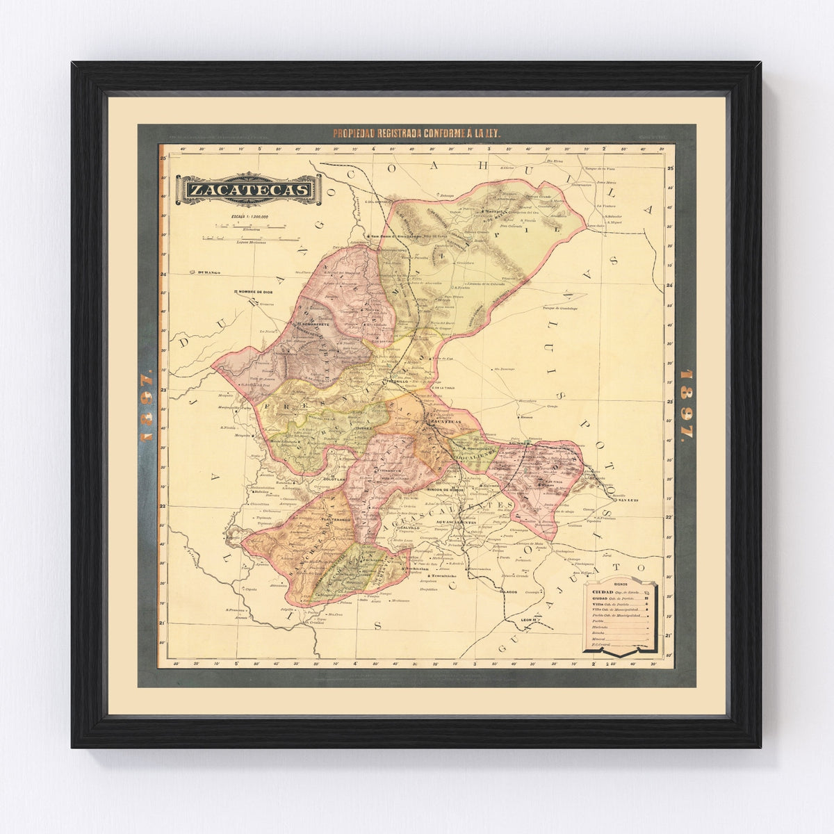 Zacatecas, Mexico Vintage Map 1897
