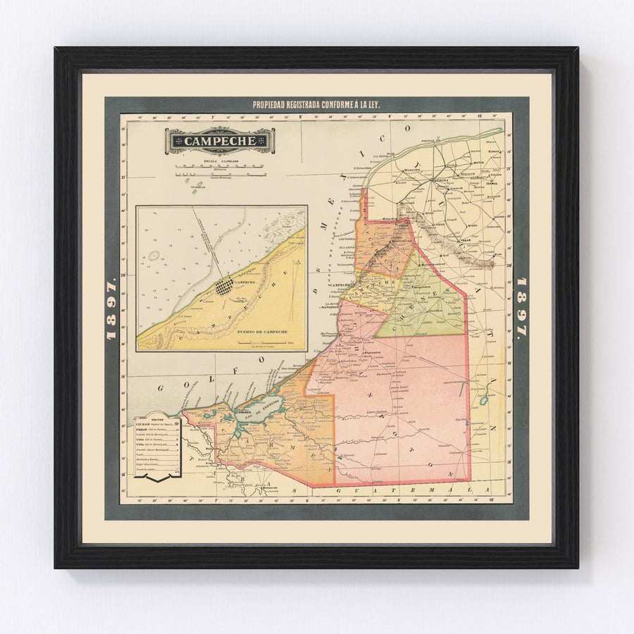 Campeche, Mexico Vintage Map 1897