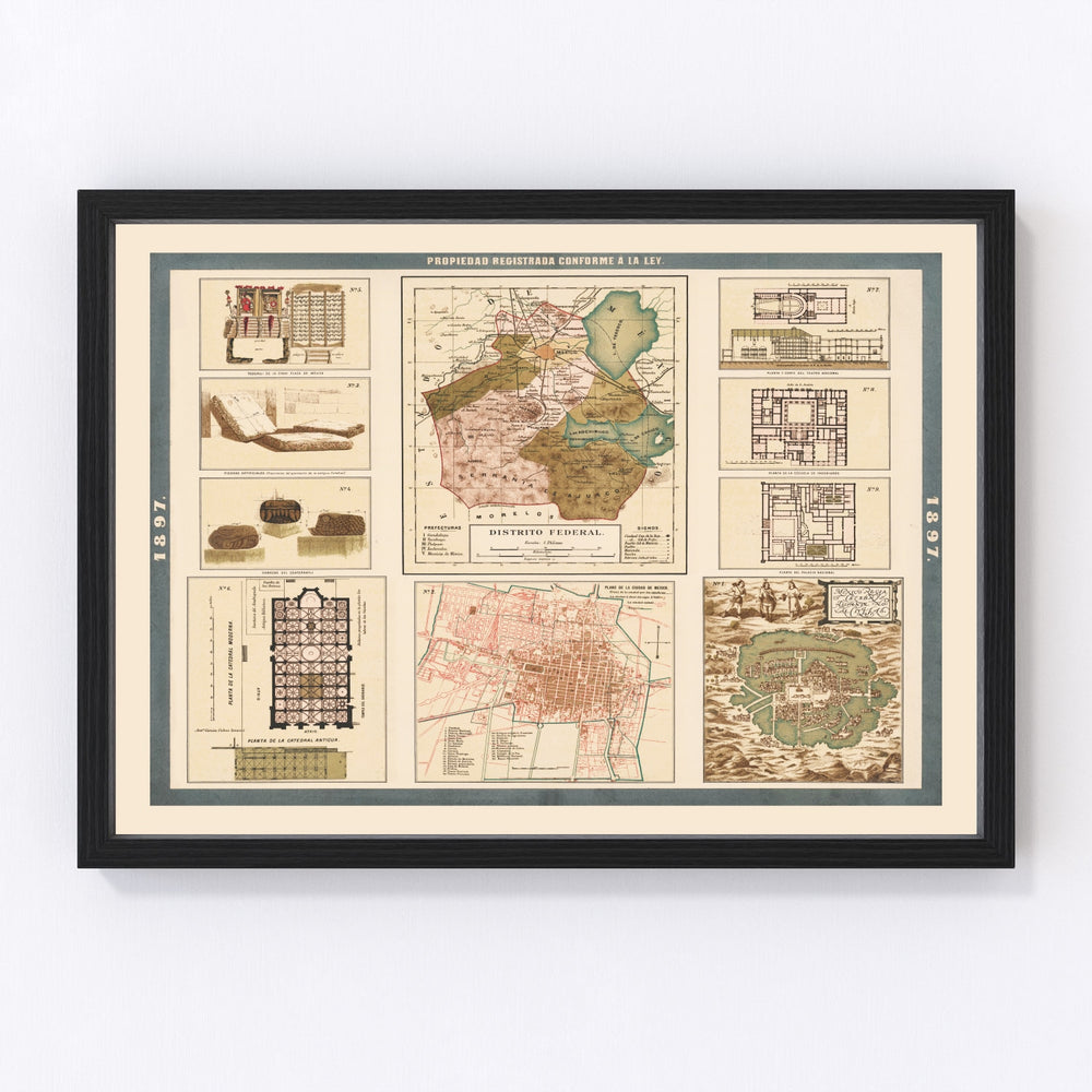 Mexico City Vintage Map 1897