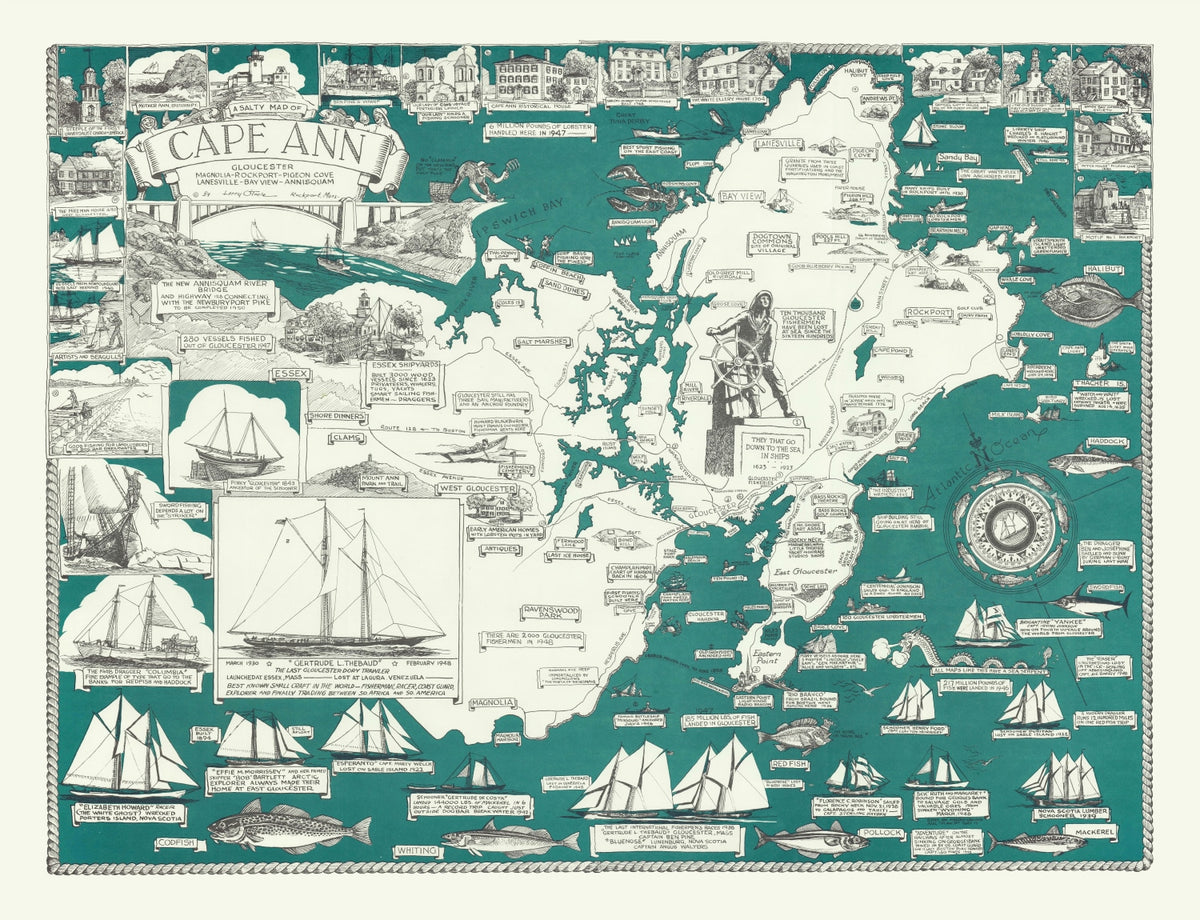 Preview of Vintage Pictorial Map of Cape Ann 1947