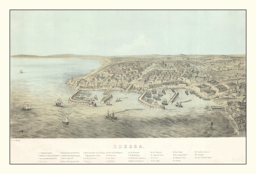 Vintage Map of Odesa, Ukraine 1854 print style example