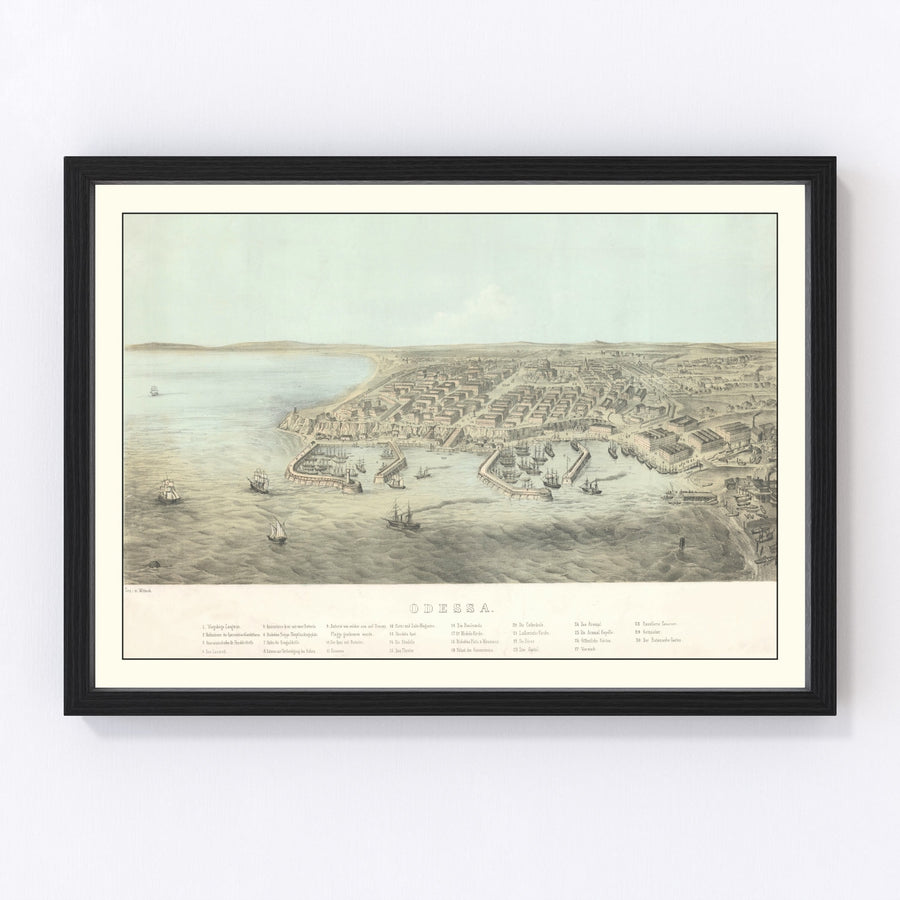 Vintage Map of Odesa, Ukraine 1854