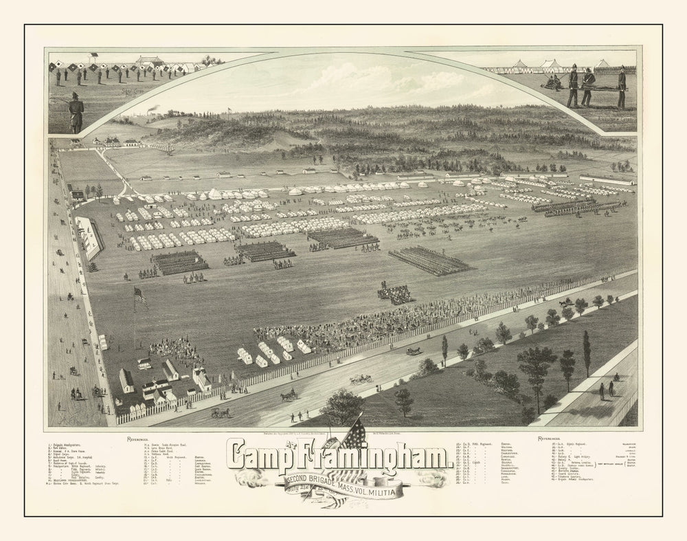 Vintage Camp Framingham, MA Map 1885 print style example