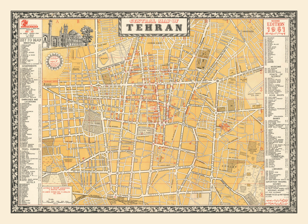 Vintage Map of Tehran, Iran 1961 print style example