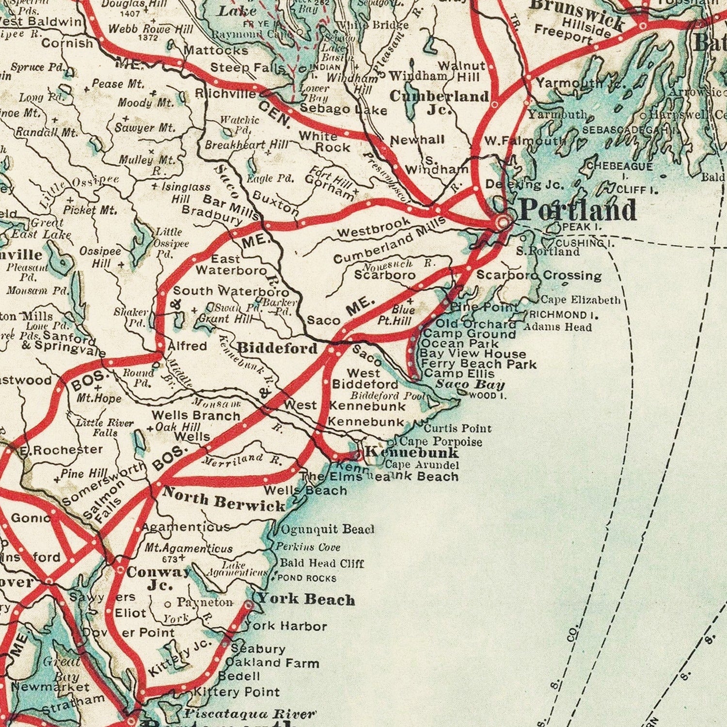 Restored historic details from the 1910 misc. attraction map of County, Massachusetts