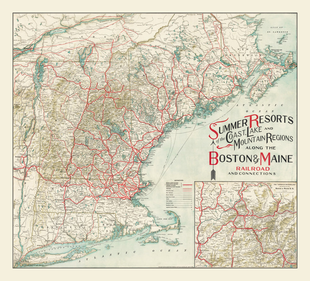 Vintage New England Summer Resorts Map 1910 print style example