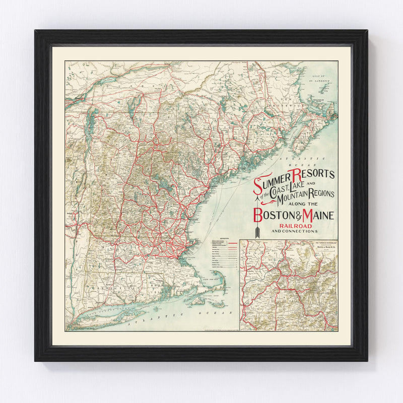Vintage New England Summer Resorts Map 1910