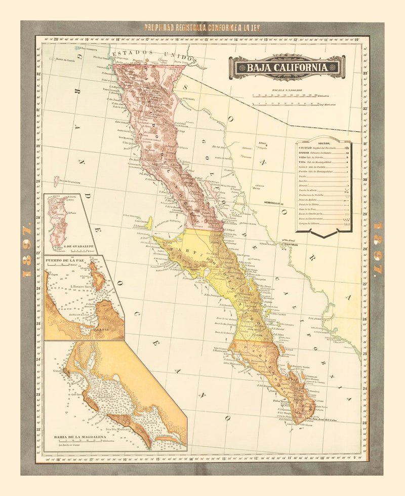 Size comparison using Vintage Baja California Map 1897