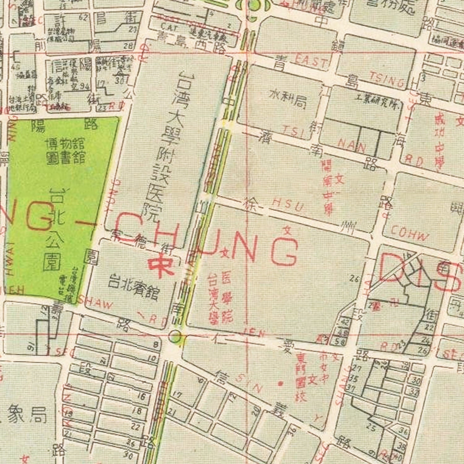 Restored historic details from the 1957 city map of Taipei