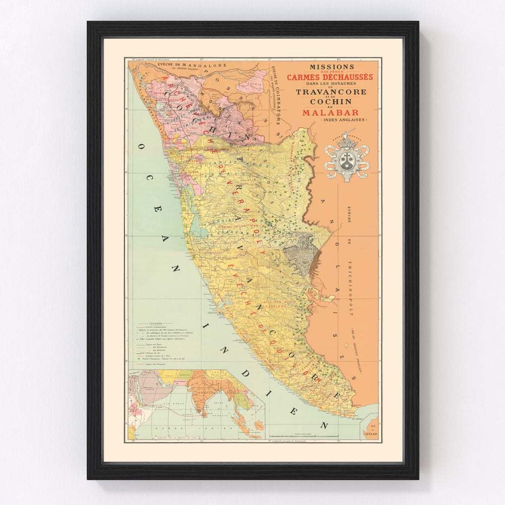 Malabar, India Vintage Map 1892