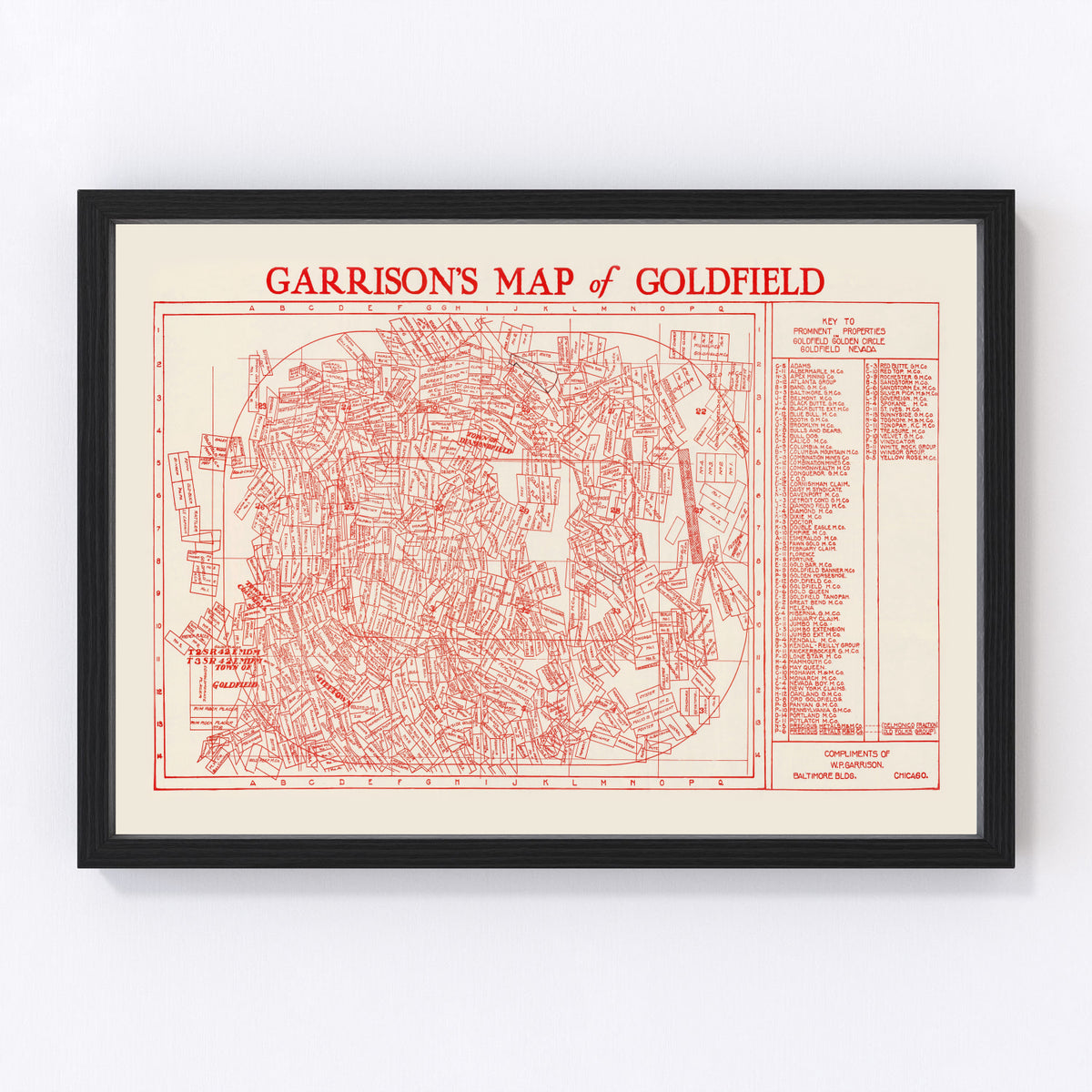 Goldfield, NV Mining Claims Vintage Map 1906