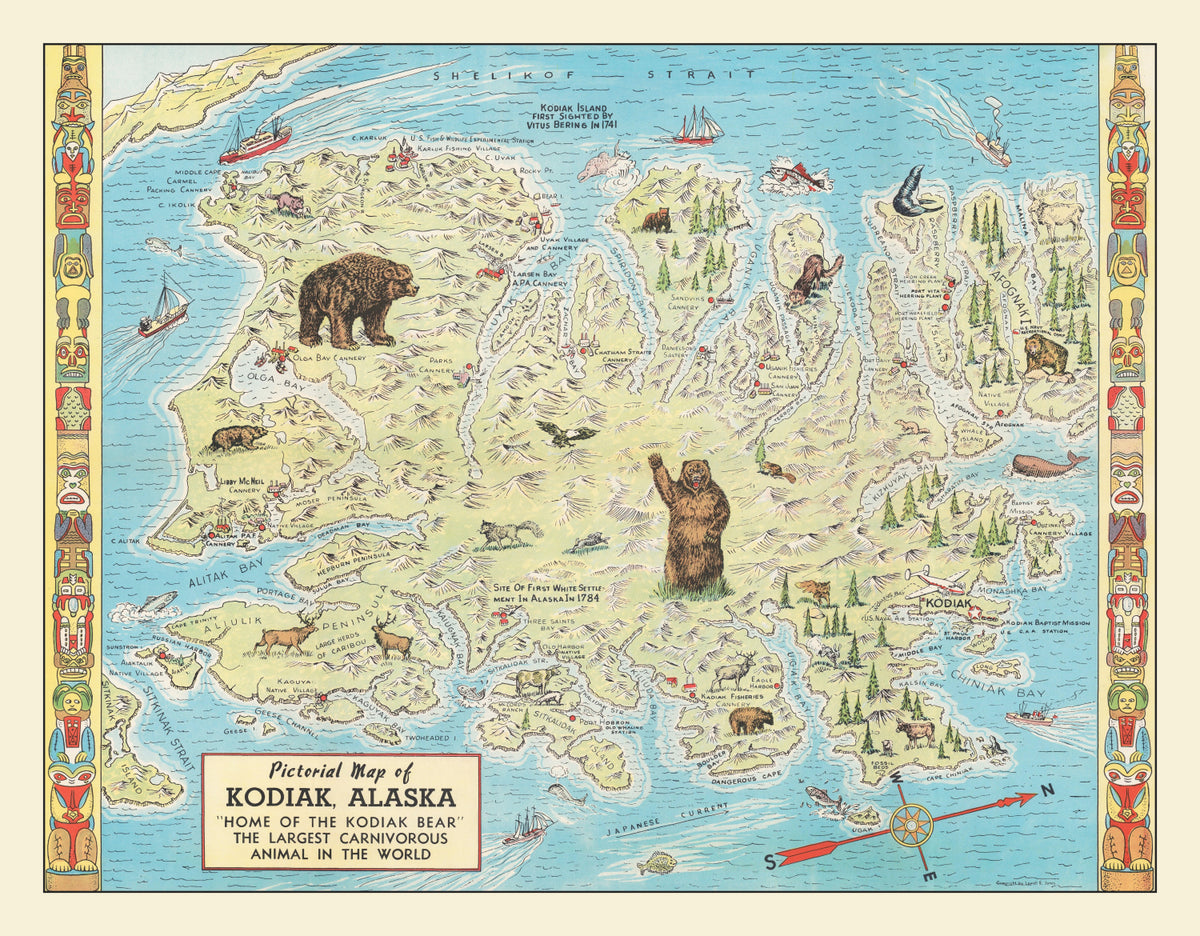 Preview of Vintage Kodiak Island Map 1948