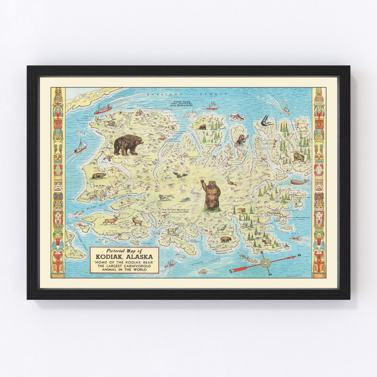 Kodiak Island Vintage Map 1948