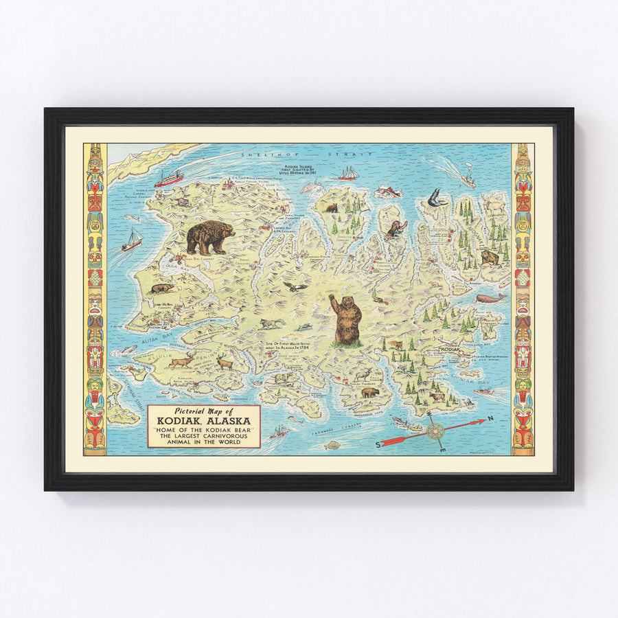 Vintage Kodiak Island Map 1948