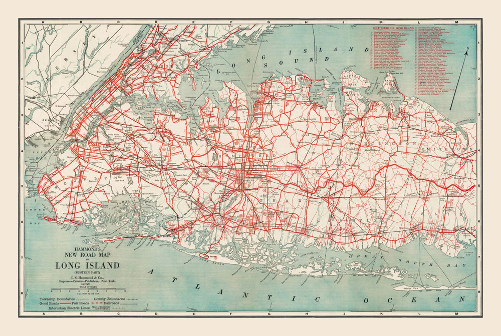 Vintage Long Island Road Map 1914 print style example