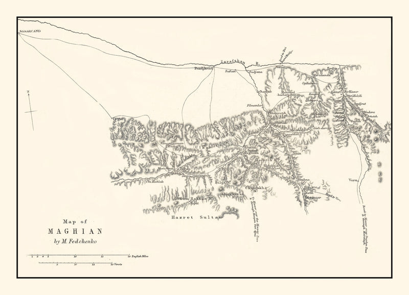 Size comparison using Vintage Western Tajikistan Map 1873