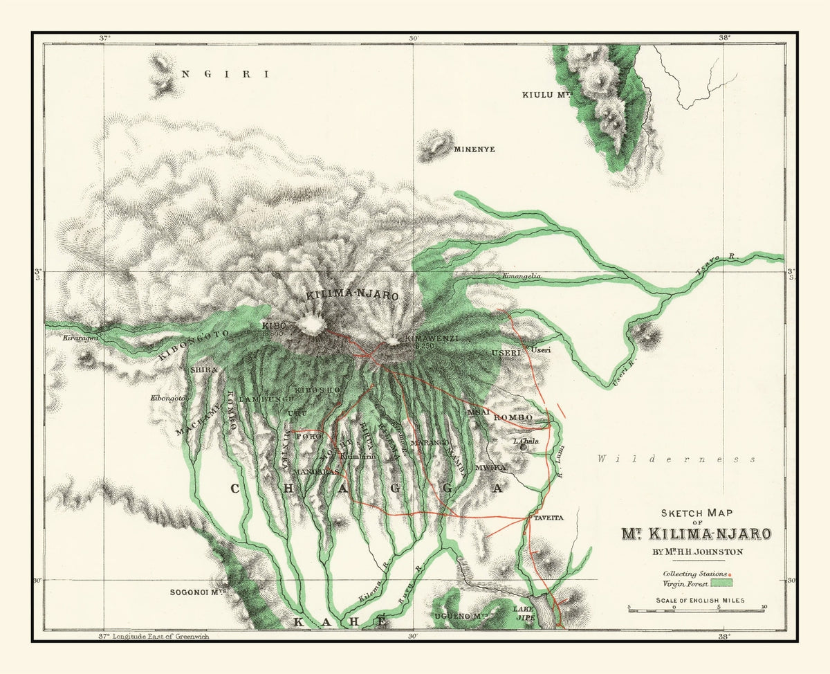 Preview of Vintage Mount Kilimanjaro Map 1885