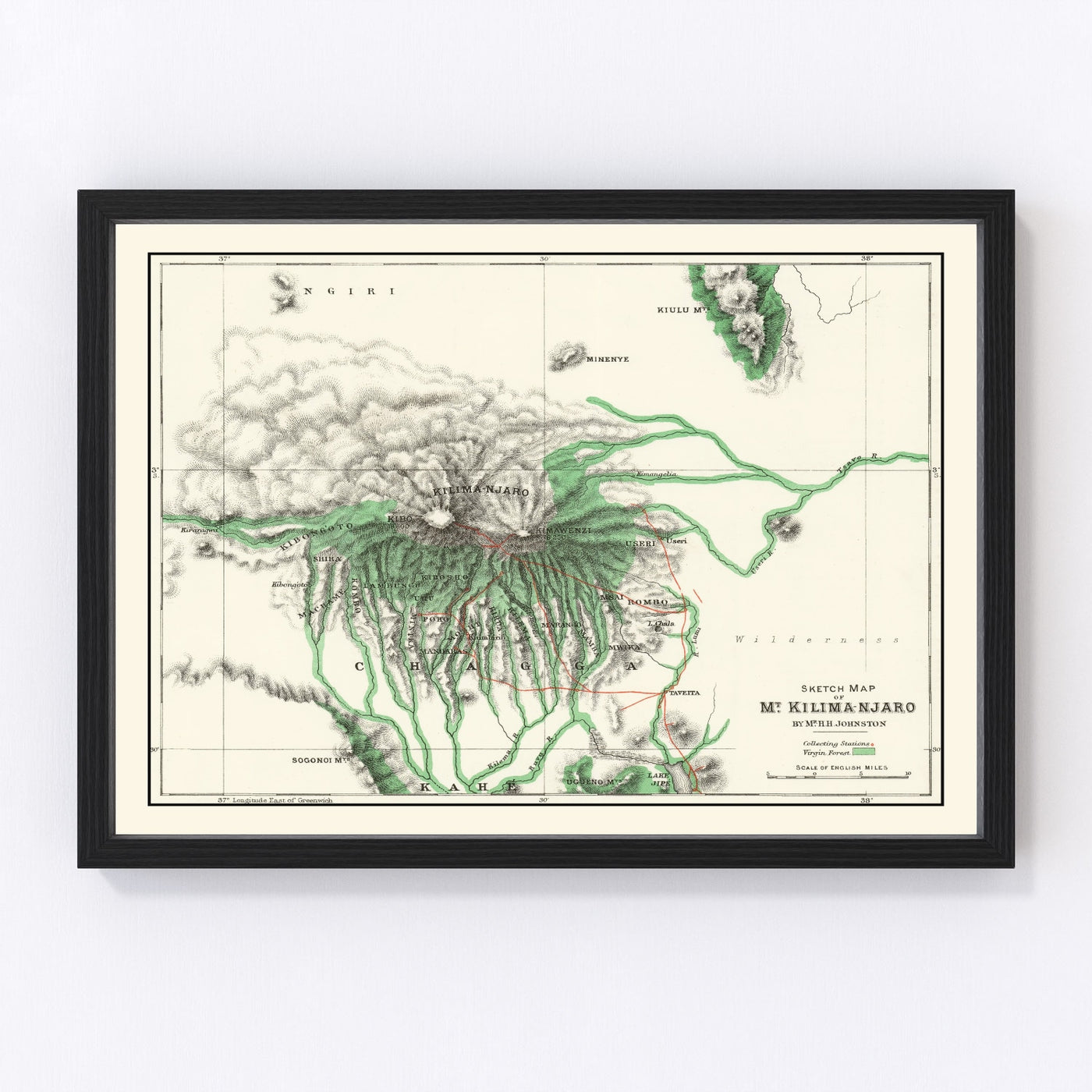 Mount Kilimanjaro Vintage Map 1885