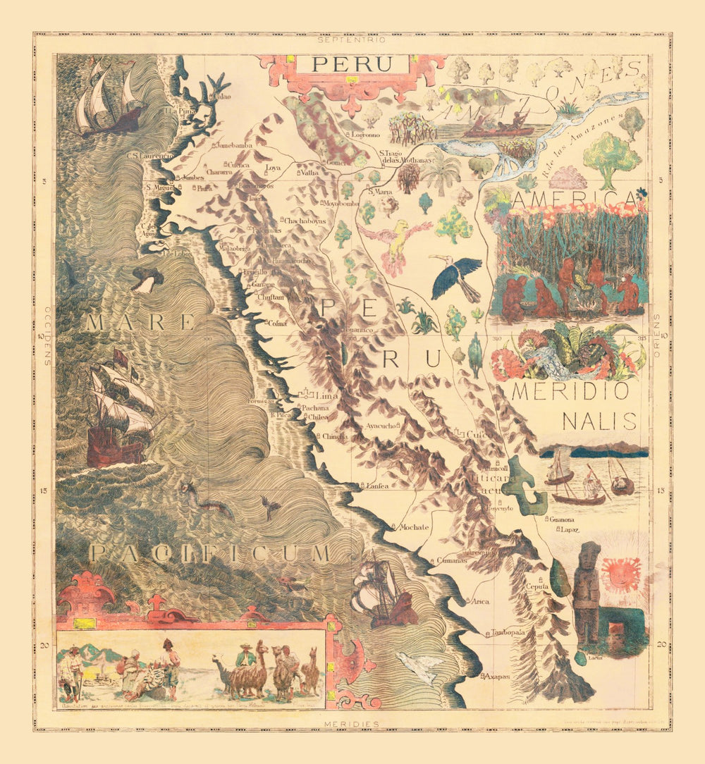 Vintage Pictorial Map of Peru 1597 print style example