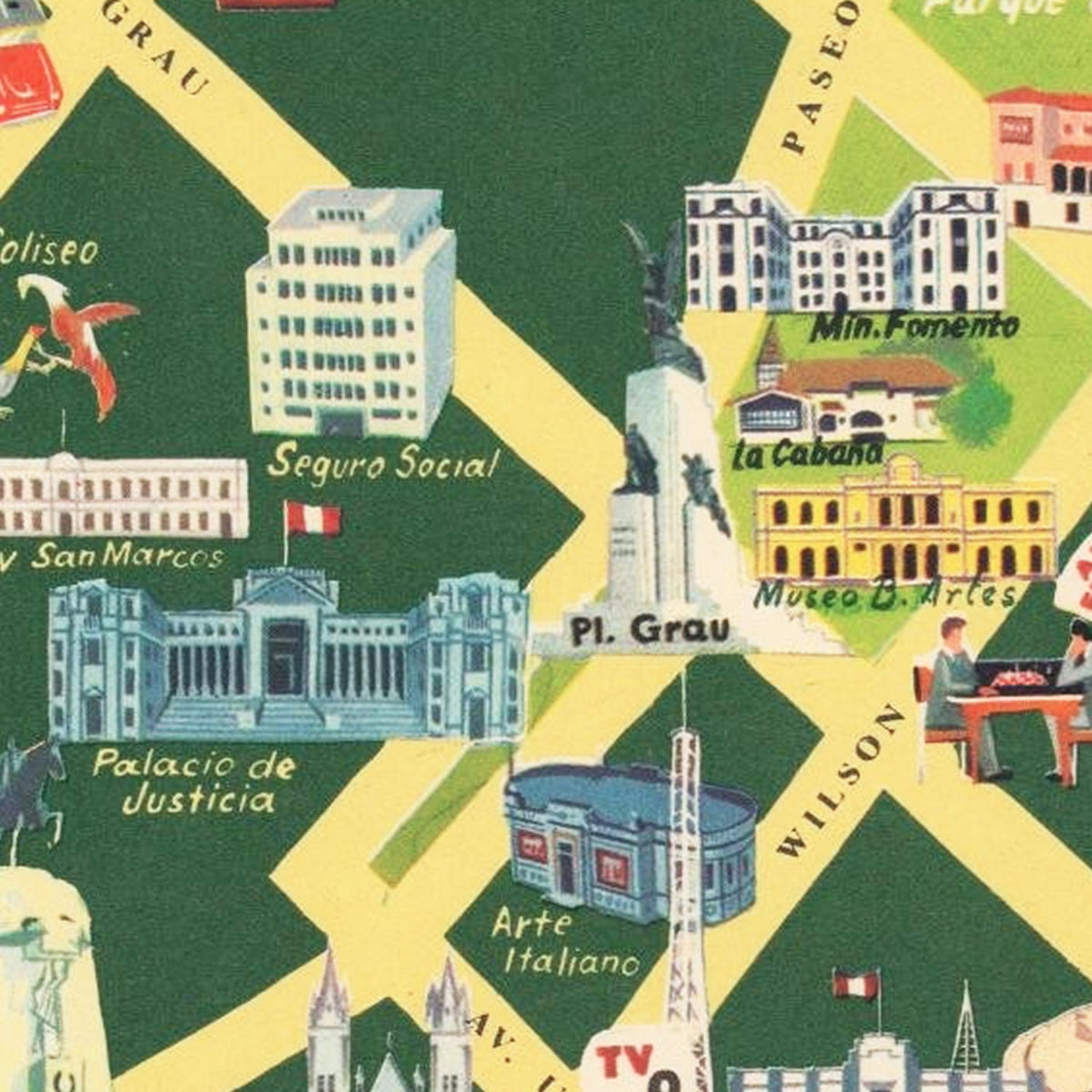 Restored historic details from the 1954 city map of Lima