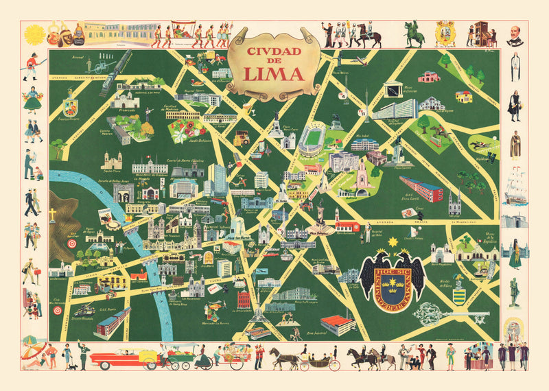 Size comparison using Vintage Map of Lima, Peru 1954