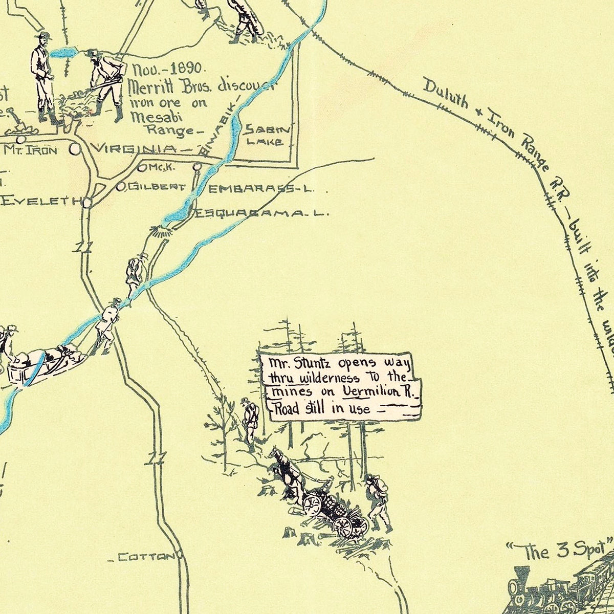Restored historic details from the 1929 misc. attraction map of County, Minnesota