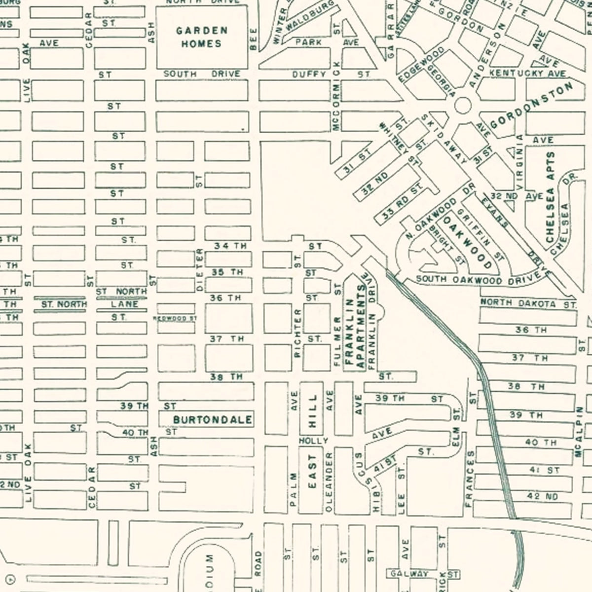 Restored historic details from the 1956 city map of Savannah, Georgia