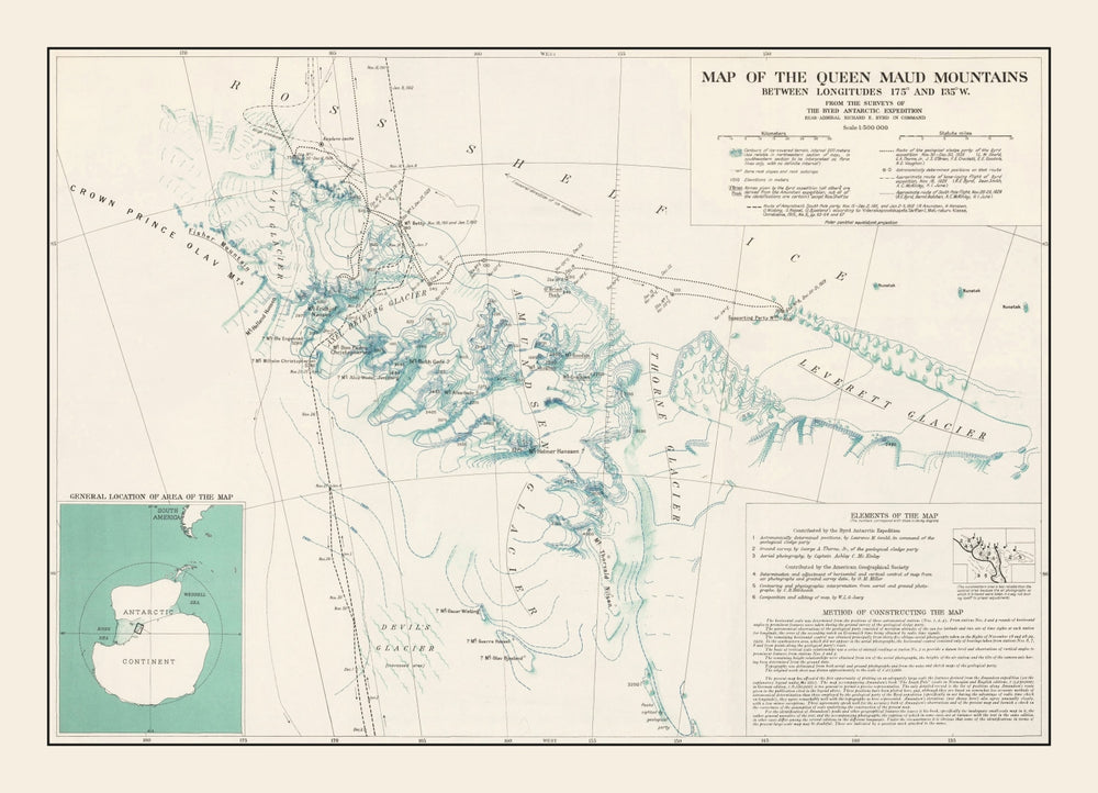 Vintage Queen Maud Mountains Map 1931 print style example