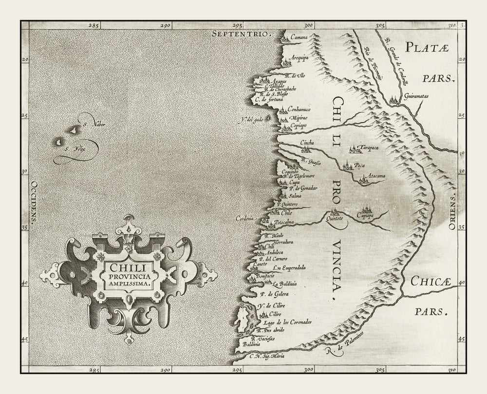 Vintage Map of Chile 1597 print style example