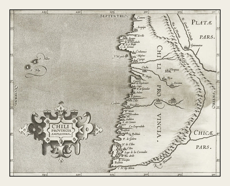 Size comparison using Vintage Map of Chile 1597