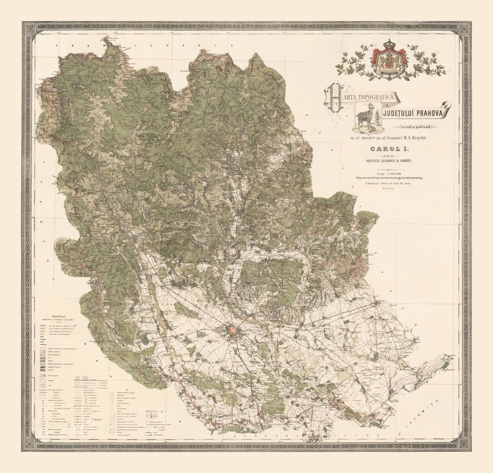 Vintage Prahova, Romania Map 1904 print style example